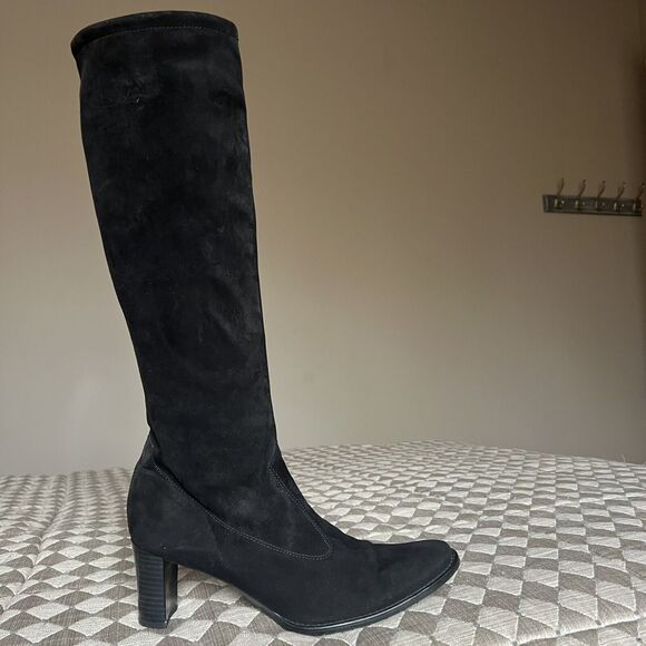 Peter Kaiser Black Suede Stretch Heeled Tall Pull On Boots UK 6.5 US 9 - Picture 3 of 16